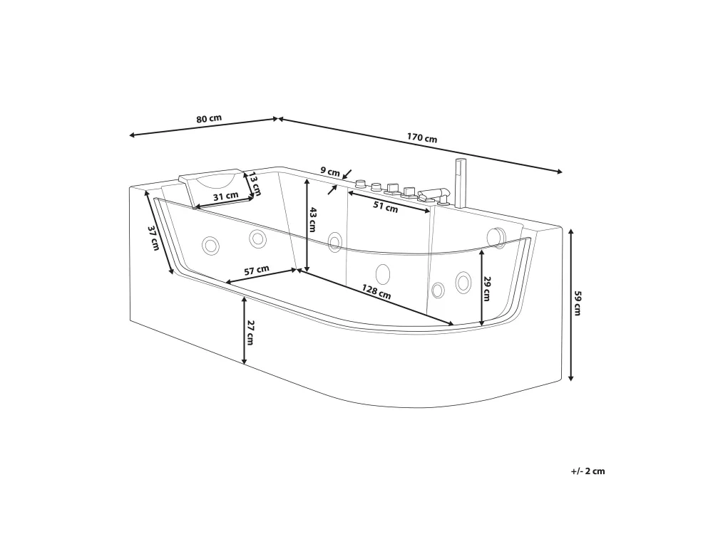 Kylpy- & Poreammeet<Beliani Kulmaporeamme Led-Valot Valkoinen 170 X 80 Cm Acuario