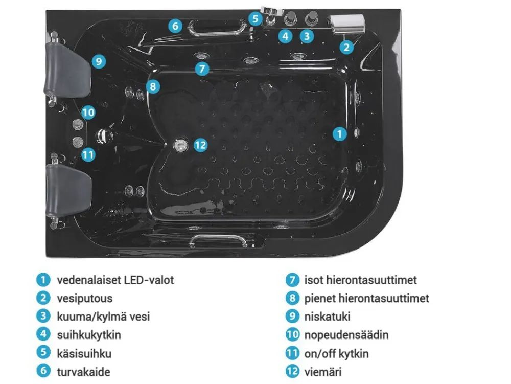 Kylpy- & Poreammeet<Beliani Kulmaporeamme Oikeak. Led-Valot Musta 170 X 119 Cm Bayamo