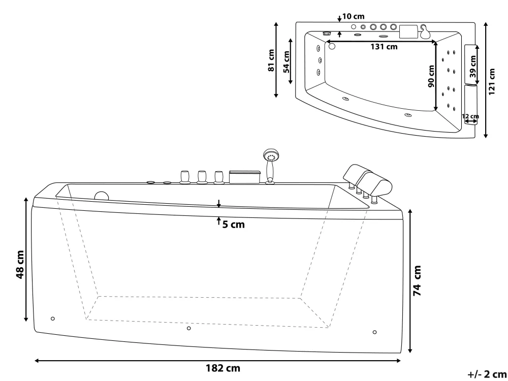 Store Beliani Kulmaporeamme Oikeak. Led-Valot Valkoinen 182 X 122 Cm Serrana