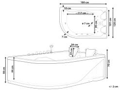 Kylpy- & Poreammeet<Beliani Kulmaporeamme Vasenk. Led-Valot Valkoinen 180 X 120 Cm Calama