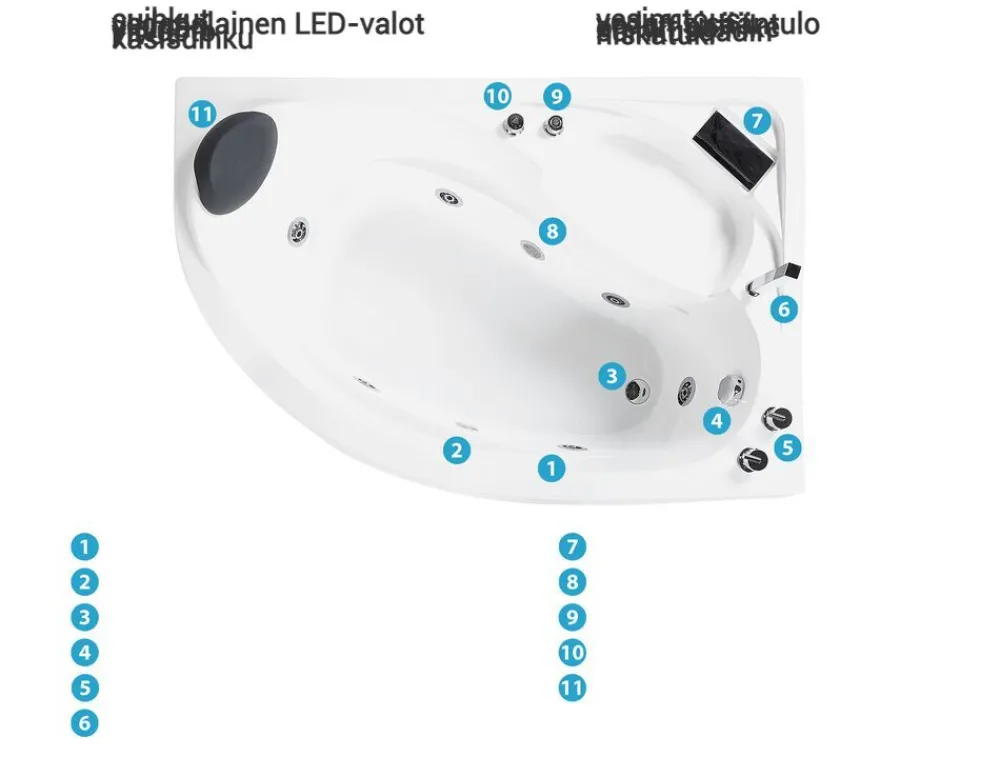 Discount Beliani Kulmaporeamme Vasenk. Led-Valot Valkoinen 150 X 100 Cm Neiva