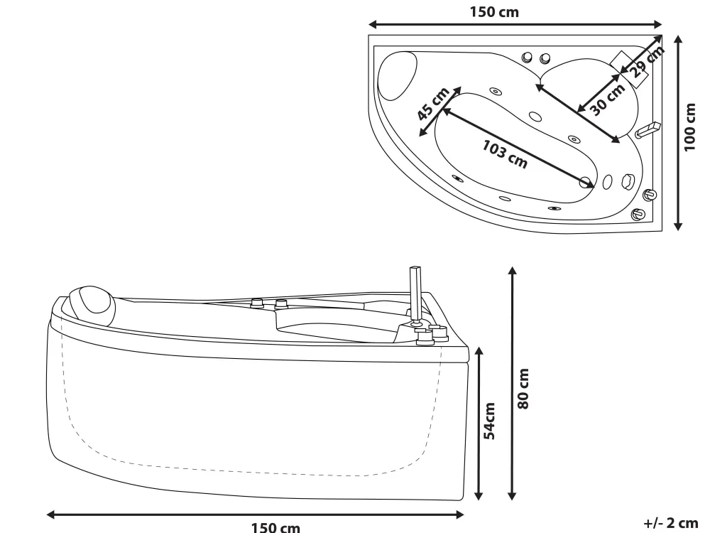 Discount Beliani Kulmaporeamme Vasenk. Led-Valot Valkoinen 150 X 100 Cm Neiva