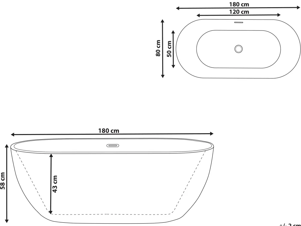 Shop Beliani Kylpyamme Vapaasti Seisova Valkoinen 180 X 80 Cm Carrera