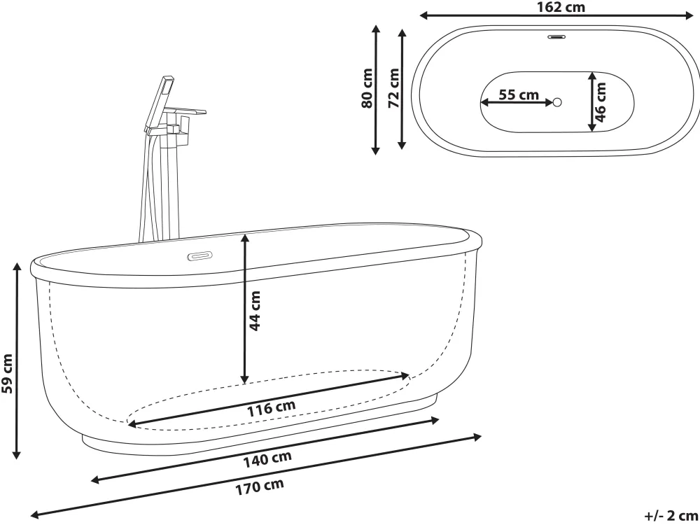 Kylpy- & Poreammeet<Beliani Kylpyamme Vapaasti Seisova Hopea 170 X 80 Cm Pinel