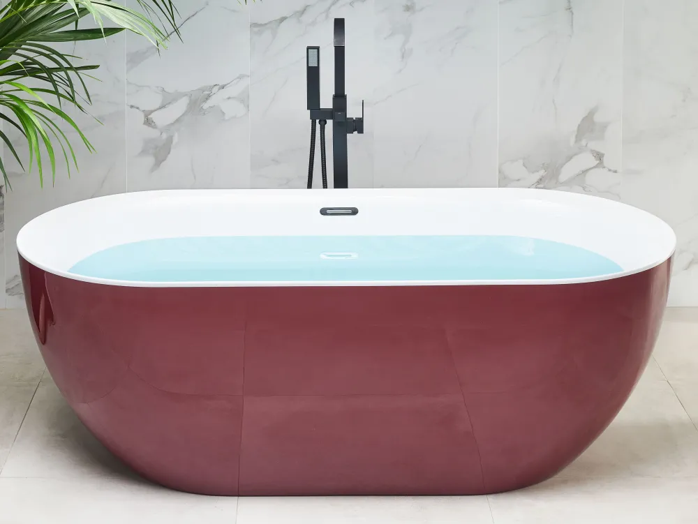 Kylpy- & Poreammeet<Beliani Kylpyamme Vapaasti Seisova Viininpunainen 170 X 80 Cm Carrera