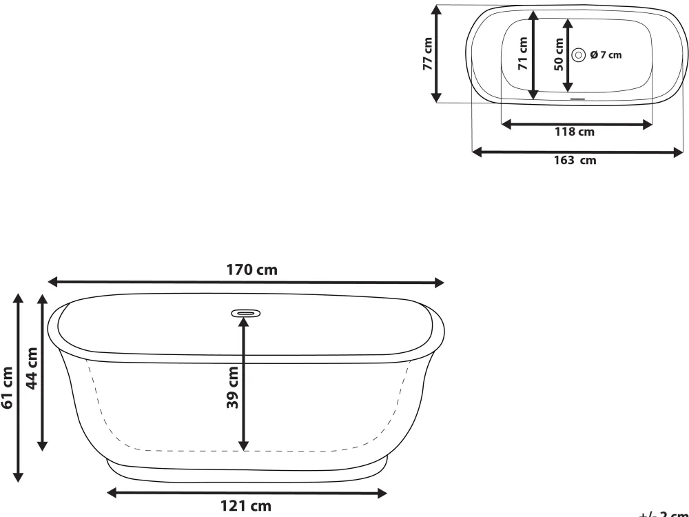 Store Beliani Kylpyamme Vapaasti Seisova Musta 170 X 77 Cm Tesoro