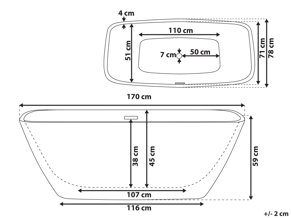 Kylpy- & Poreammeet<Beliani Kylpyamme Vapaasti Seisova Valkoinen 170 X 78 Cm Mingo