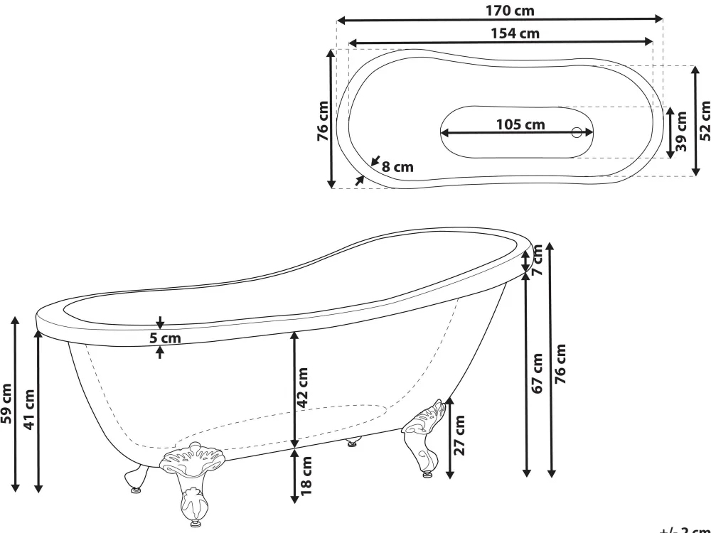 New Beliani Kylpyamme Vapaasti Seisova Valkoinen 170 X 76 Cm Cayman