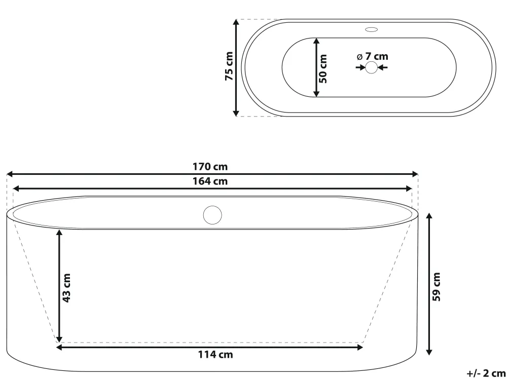 Outlet Beliani Kylpyamme Vapaasti Seisova Valkoinen 170 X 75 Cm Catalina