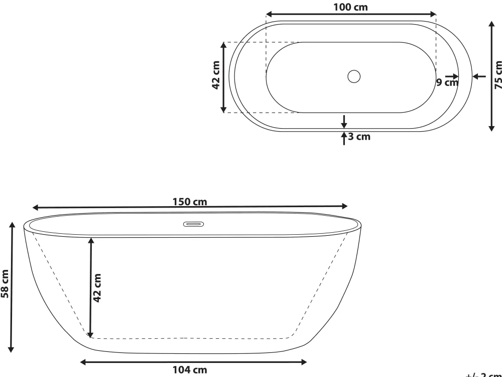 Hot Beliani Kylpyamme Vapaasti Seisova Musta 150 X 75 Cm Nevis