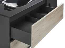 Säilytys<Beliani Kylpyhuoneen Kalusteet 3 Osaa Vaalea Puu/Musta 100 Cm Teruel