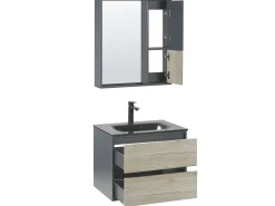 Store Beliani Kylpyhuoneen Kalusteet 3 Osaa Vaalea Puu/Harmaa 60 Cm Teruel