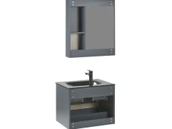 Store Beliani Kylpyhuoneen Kalusteet 3 Osaa Vaalea Puu/Harmaa 60 Cm Teruel