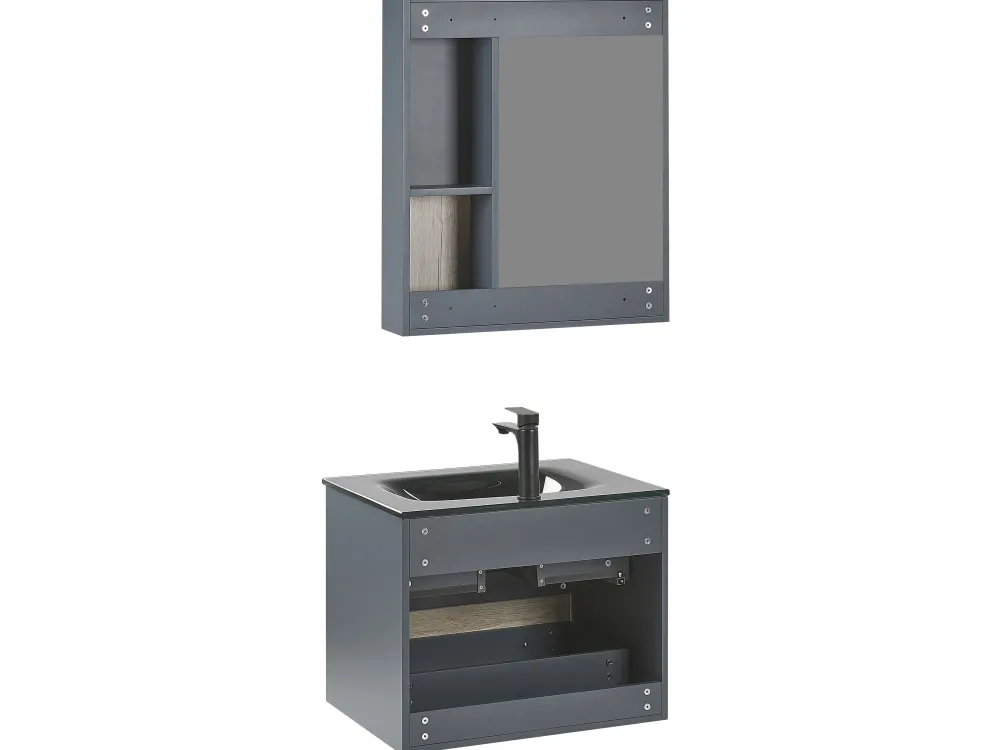 Store Beliani Kylpyhuoneen Kalusteet 3 Osaa Vaalea Puu/Harmaa 60 Cm Teruel