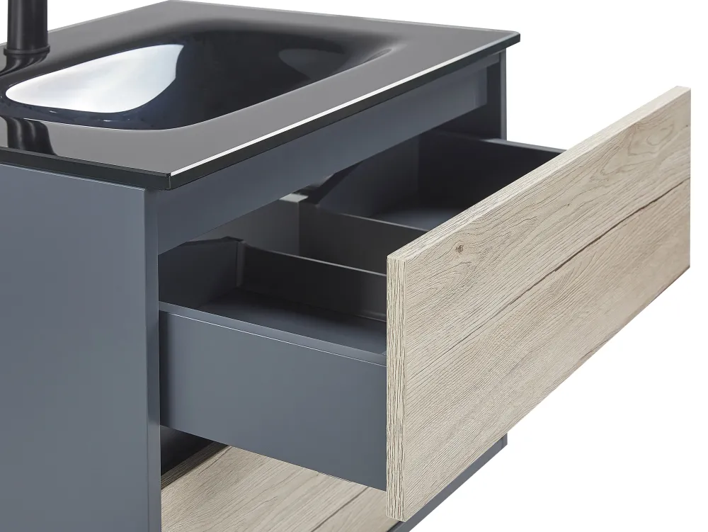 Store Beliani Kylpyhuoneen Kalusteet 3 Osaa Vaalea Puu/Harmaa 60 Cm Teruel