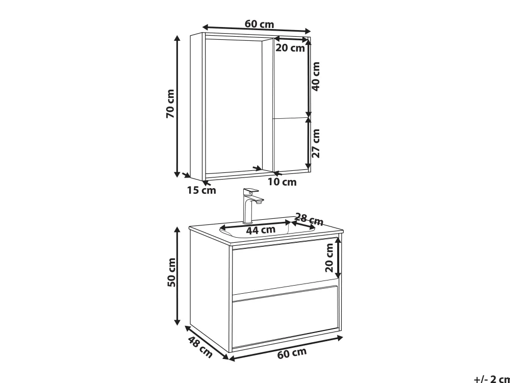 Store Beliani Kylpyhuoneen Kalusteet 3 Osaa Vaalea Puu/Harmaa 60 Cm Teruel