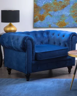 Nojatuolit<Beliani Laivastonsininen Samettiverhoiltu Nojatuoli Chesterfield