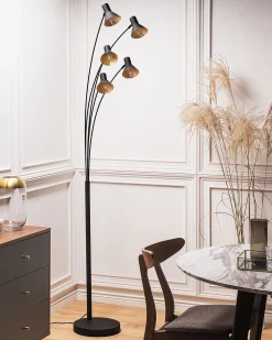 Valaisimet<Beliani Lattiavalaisin 5 Polttimoa Metalli Musta Baraga