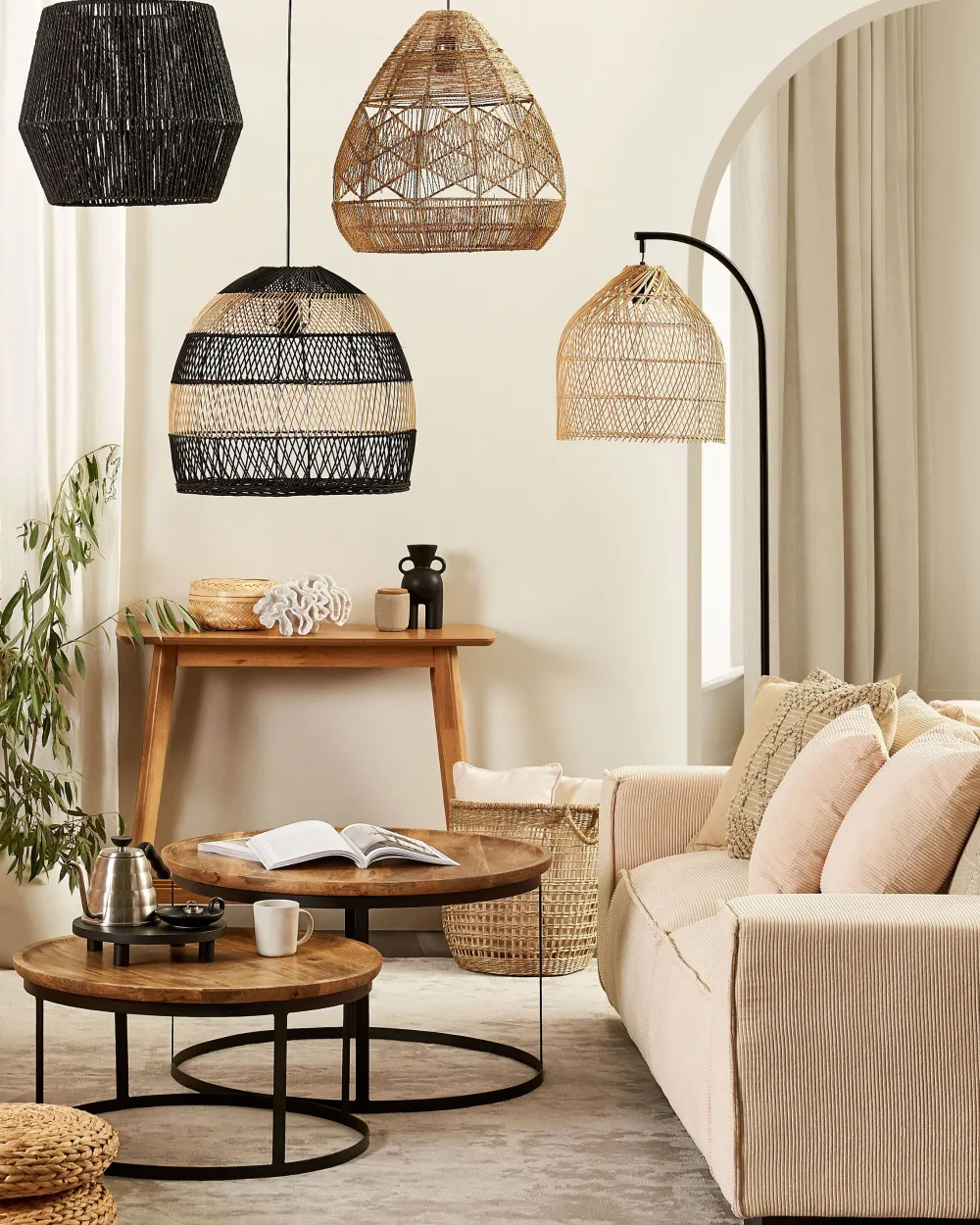 Fashion Beliani Lattiavalaisin Rottinki Luonnonvari/Musta Bernica