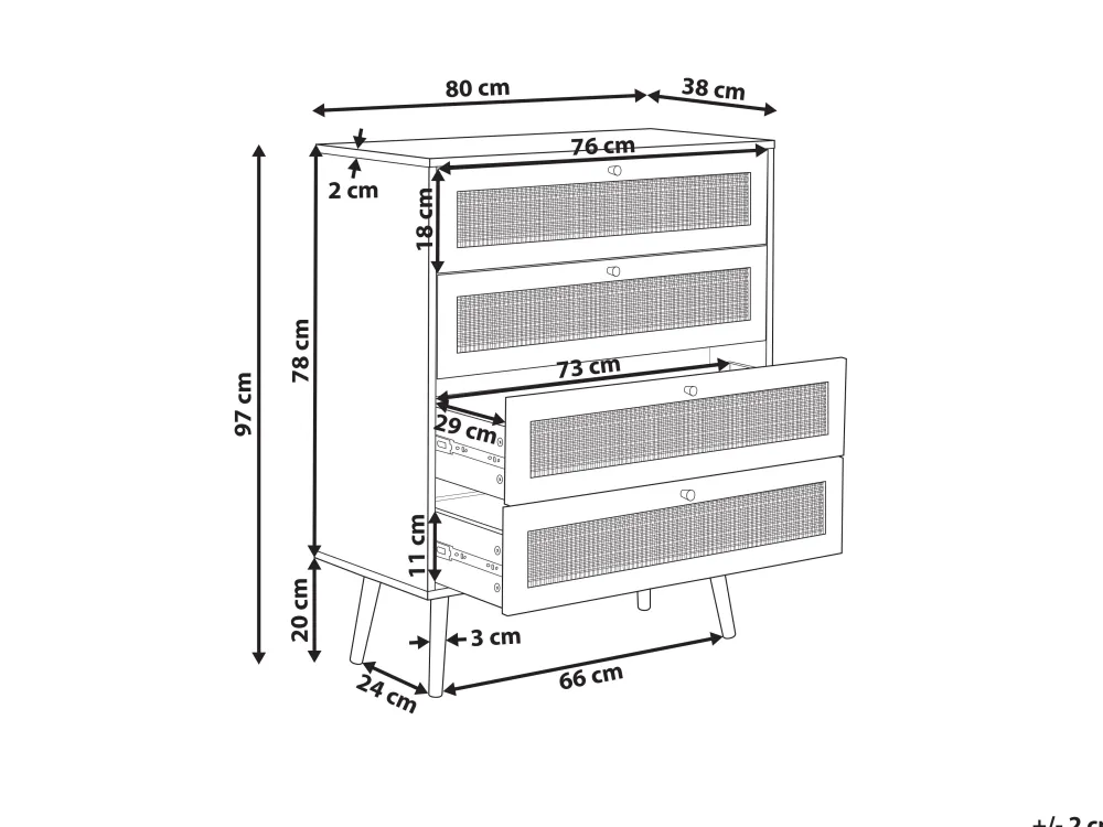 Clearance Beliani Lipasto 4 Laatikkoa Vaalea Puu Perote