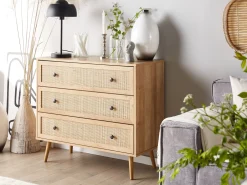 Säilytys<Beliani Lipasto Rottinki 3 Laatikkoa Vaalea Puu Ponca