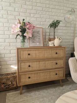 Säilytys<Beliani Lipasto Rottinki 3 Laatikkoa Vaalea Puu Ponca