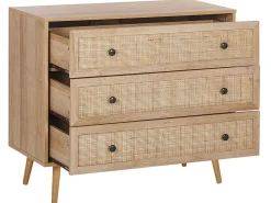 Säilytys<Beliani Lipasto Rottinki 3 Laatikkoa Vaalea Puu Ponca