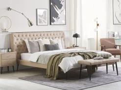 Sängyt<Beliani Makuuhuonesetti Keinonahka 4 Osaa Beige 180 X 200 Cm Essonne