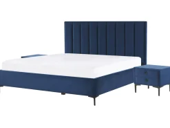 New Beliani Makuuhuonesetti Sametti 3 Osaa Laivastonsininen 180 X 200 Cm Sezanne