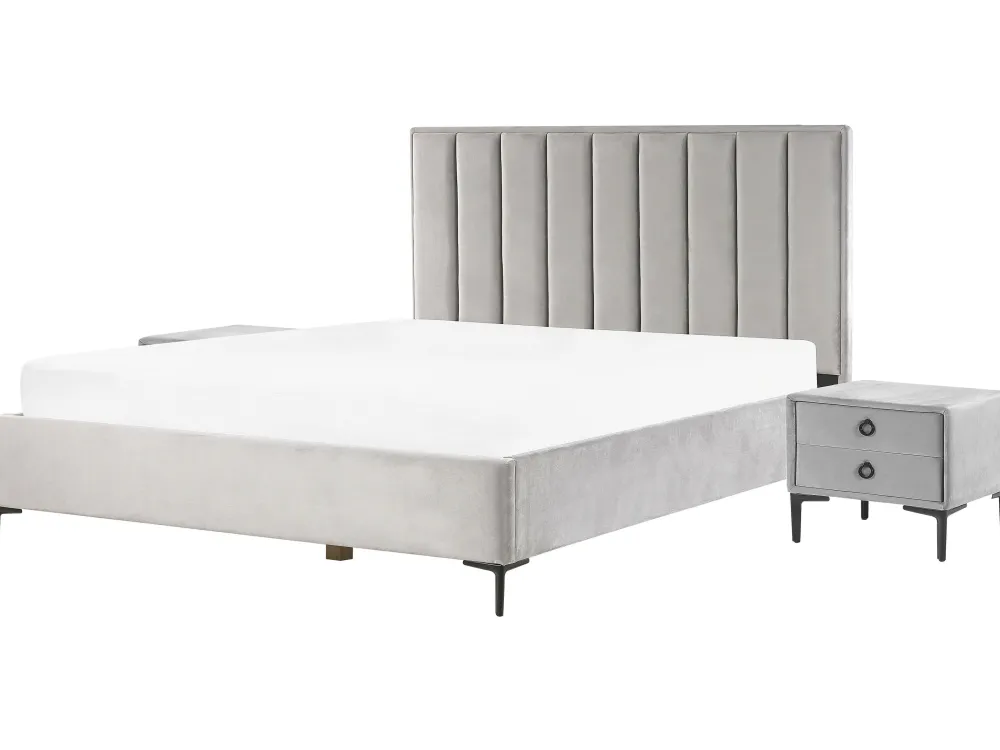 Sängyt<Beliani Makuuhuonesetti Sametti 3 Osaa Vaaleanharmaa 180 X 200 Cm Sezanne