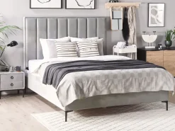 Sängyt<Beliani Makuuhuonesetti Sametti 3 Osaa Vaaleanharmaa 180 X 200 Cm Sezanne