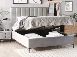 Sängyt<Beliani Makuuhuonesetti Sametti 3 Osaa Vaaleanharmaa 180 X 200 Cm Sezanne