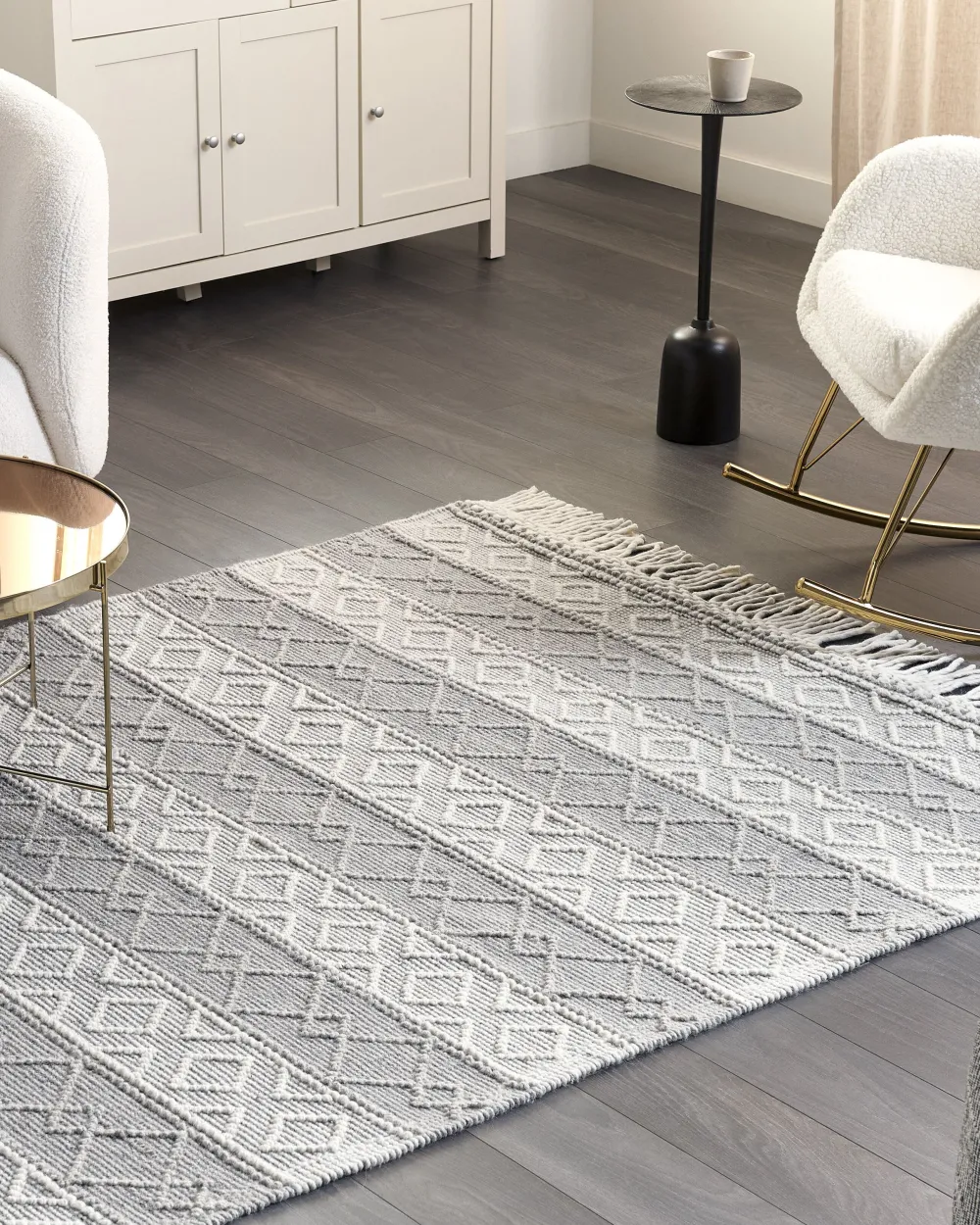 Best Sale Beliani Matto Harmaa/Valkoinen 160 X 230 Cm Tonya