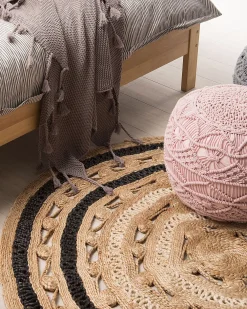 Matot<Beliani Matto Juutti Beige/Musta 140 Cm Goyne