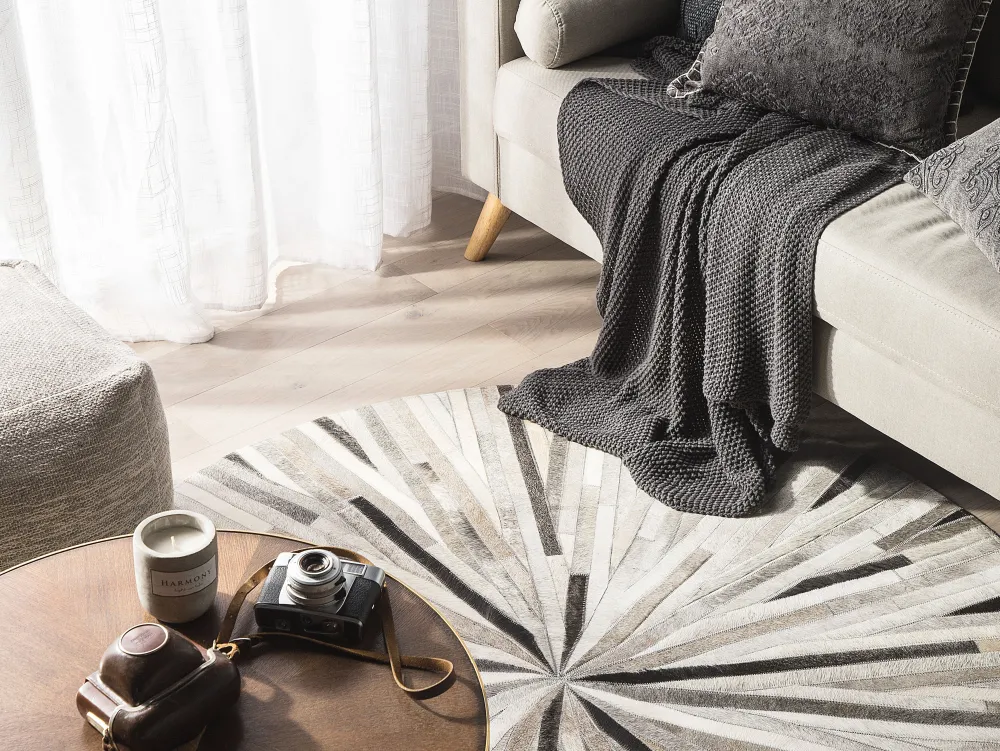 Clearance Beliani Matto Lehmannahka Harmaa 140 Cm Simav