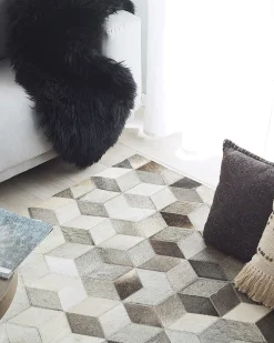 Matot<Beliani Matto Lehmannahka Harmaa/Valkoinen 160 X 230 Cm Sason