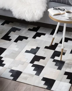 Matot<Beliani Matto Lehmannahka Musta/Harmaa 160 X 230 Cm Efirli