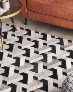 Matot<Beliani Matto Lehmannahka Musta/Harmaa 160 X 230 Cm Narman