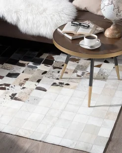 Outlet Beliani Matto Lehmannahka Musta/Valkoinen 160 X 230 Cm Kemah