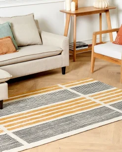 Matot<Beliani Matto Puuvilla Keltainen/Musta 140 X 200 Cm Katra