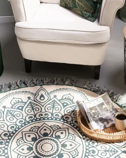 Best Sale Beliani Matto Puuvilla Kermanvalkoinen/Vihrea O 120 Cm Irice