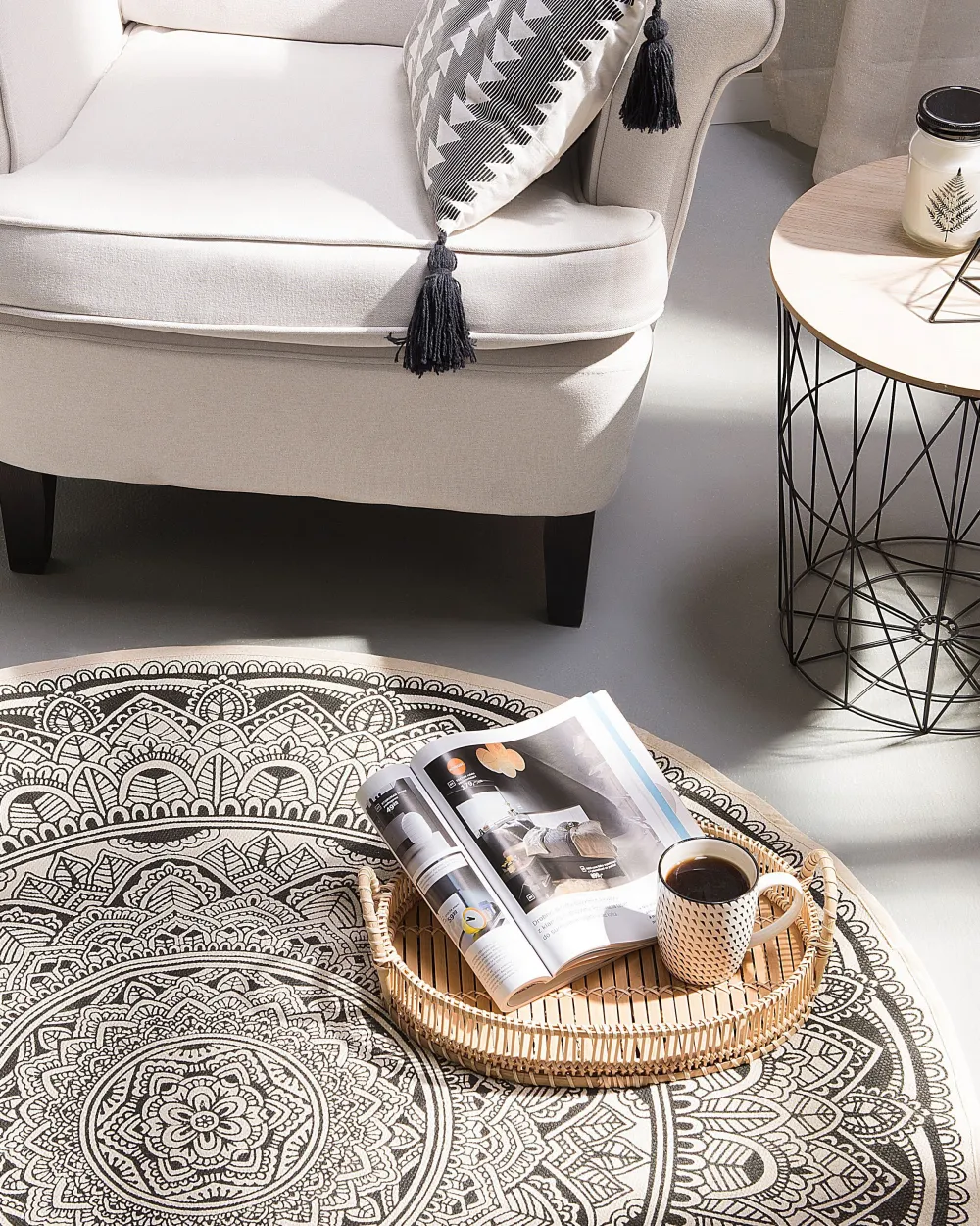 Online Beliani Matto Puuvilla Kermanvalkoinen/Musta O 120 Cm Hizan