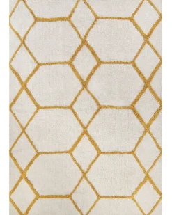 Matot<Beliani Matto Puuvilla Luonnonvalkoinen/Keltainen 160 X 230 Cm Beyler