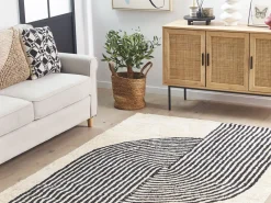 Matot<Beliani Matto Puuvilla Musta/Valkoinen 140 X 200 Cm Bareli