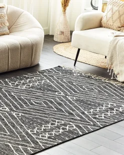 Matot<Beliani Matto Puuvilla Musta/Valkoinen 160 X 230 Cm Khenifra