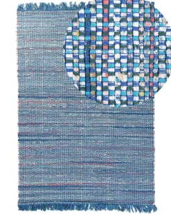 Discount Beliani Matto Puuvilla Sininen 140 X 200 Cm Besni