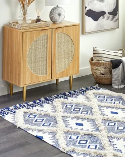 Matot<Beliani Matto Puuvilla Vaalea Beige/Sininen 140 X 200 Cm Manavgat