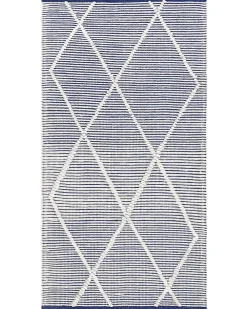 Matot<Beliani Matto Puuvilla Valkoinen/Sininen 80 X 150 Cm Synopa