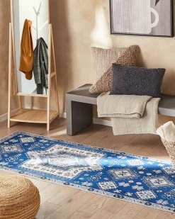 Matot<Beliani Matto Sininen/Beige 80 X 300 Cm Parvakadli