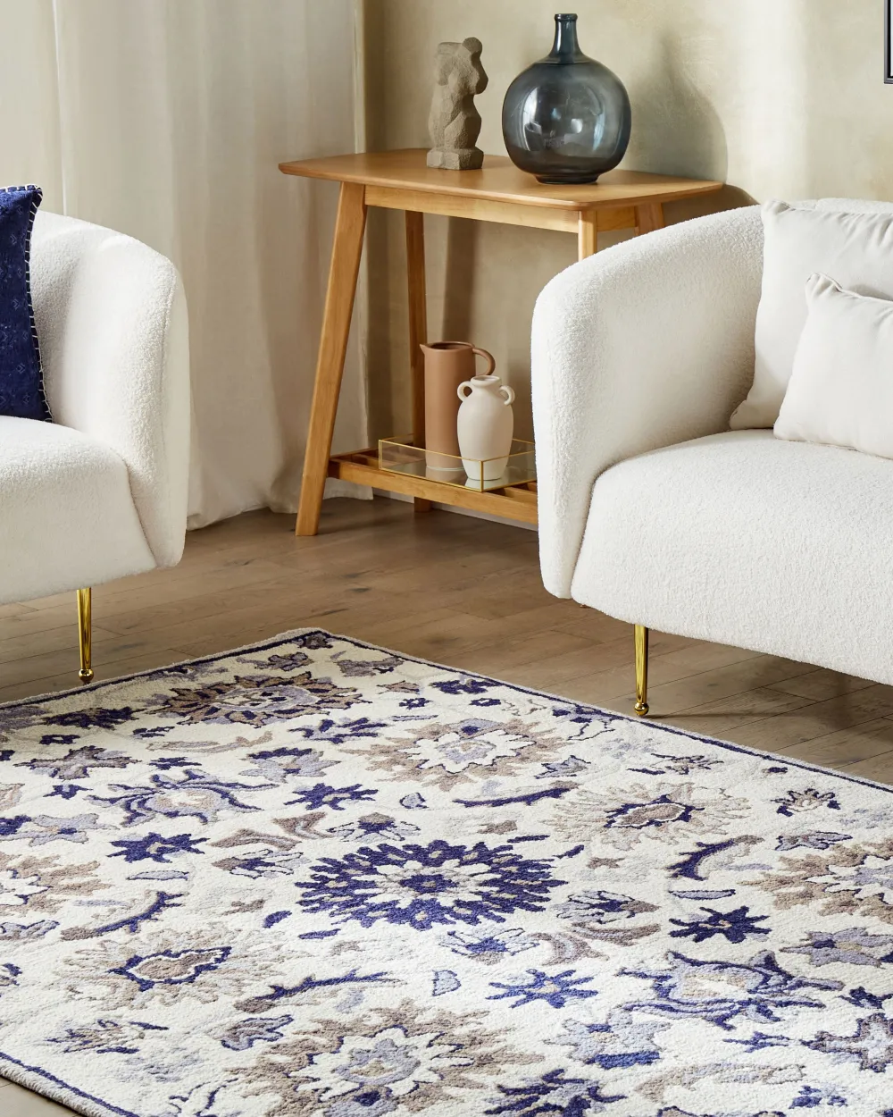 Best Beliani Matto Villa Beige/Sininen 160 X 230 Cm Kumru